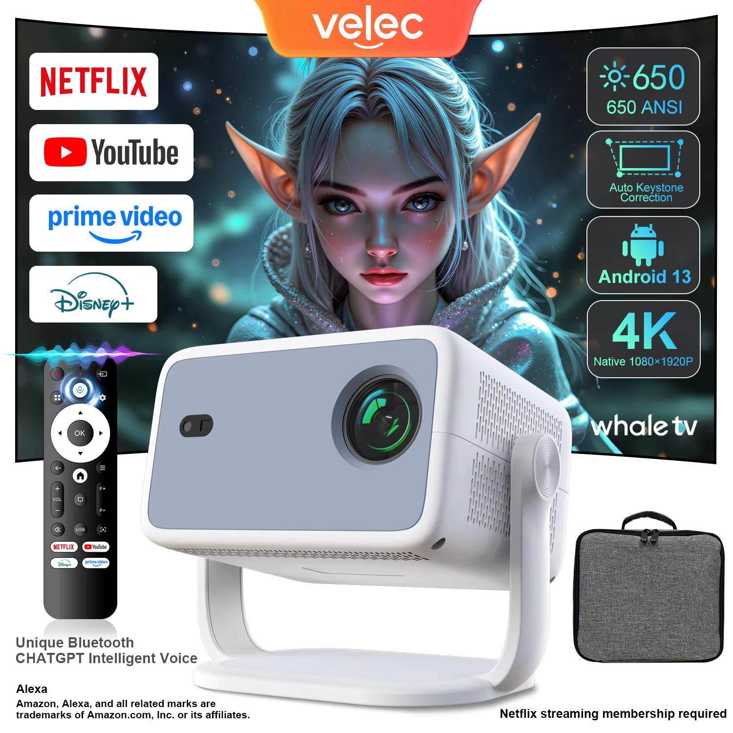 Netflix Home Cinema - Velec TP350 650ANSI 4K HD 1080P
