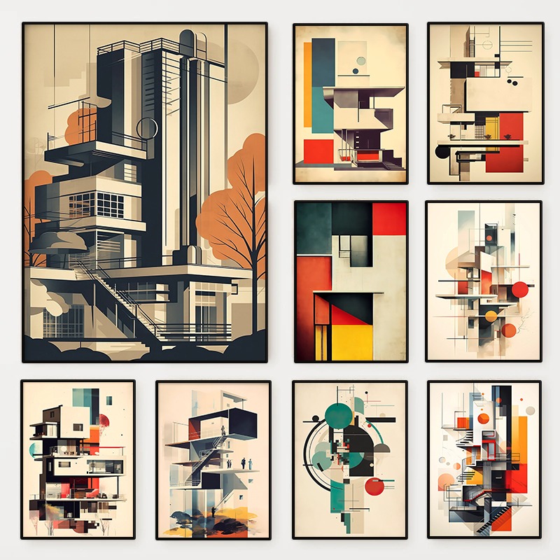 Home Cinema Wall - Vintage Minimalist Bauhaus Architecture Sketch Poster