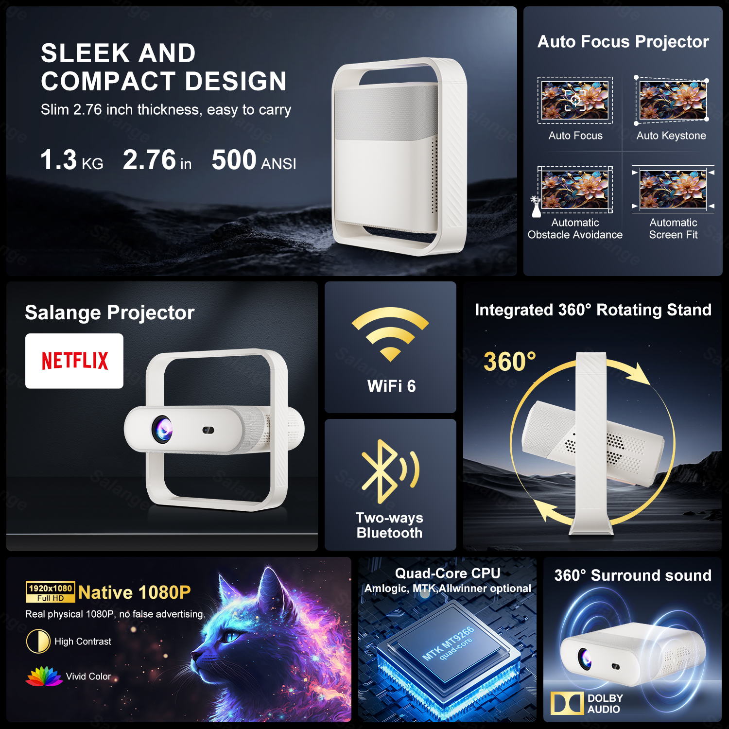 Salange 1080P Projector Netfli – обзор и цена Netflix Home Cinema