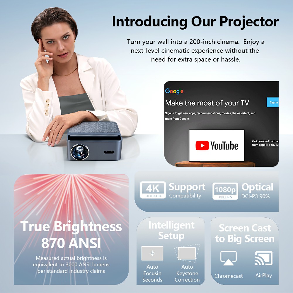 AUN Projector Android Google T – обзор и цена Netflix Home Cinema
